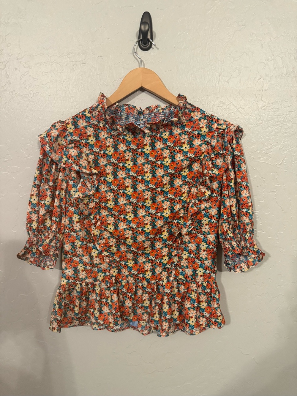 English Factory Orange Multi Floral Ruffle Peplum Blouse